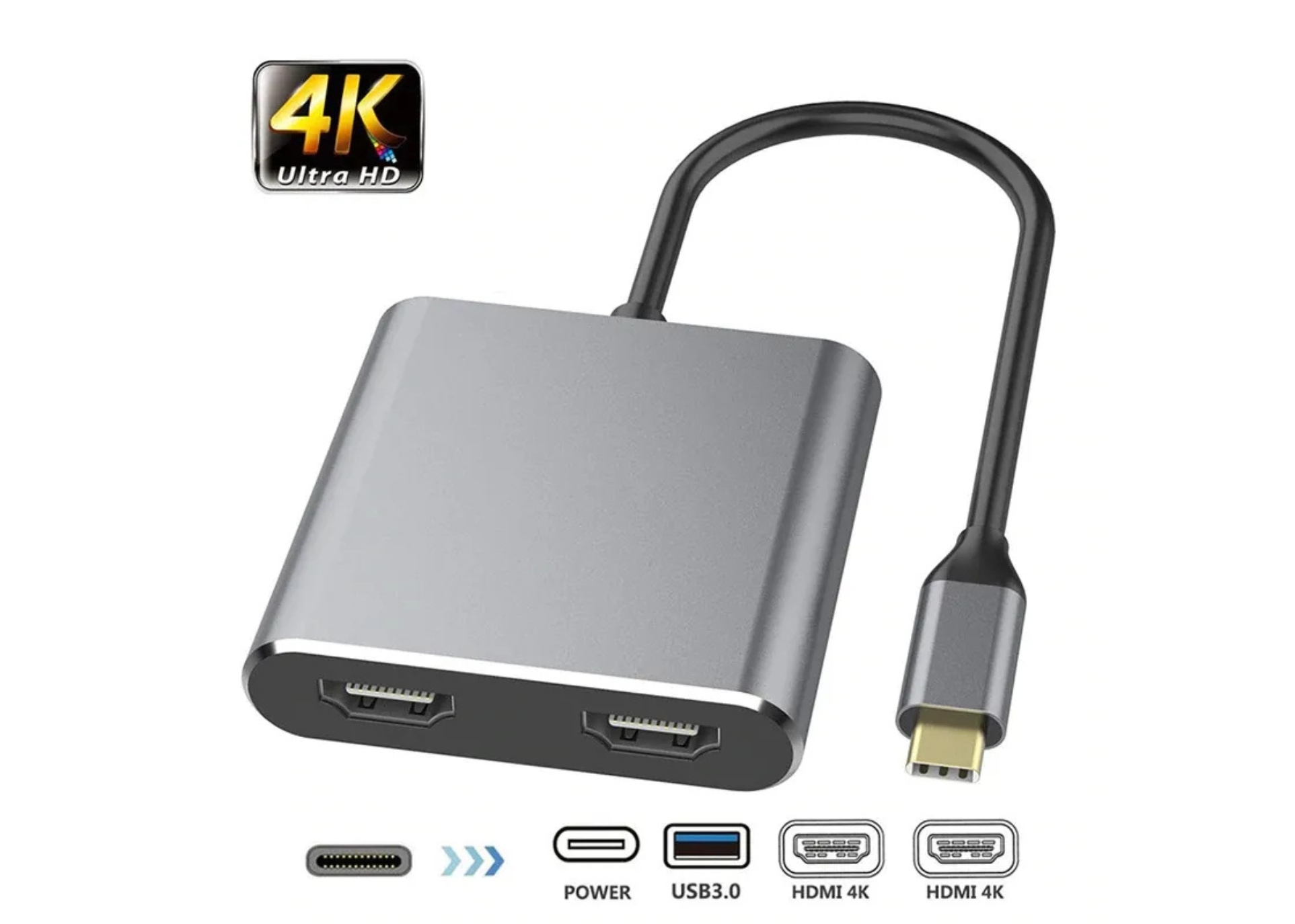 Bilişim Burada PL-5580 4 İn 1 Type-C to 2X HDMI + USB+Type-C Çevirici Dönüştürücü